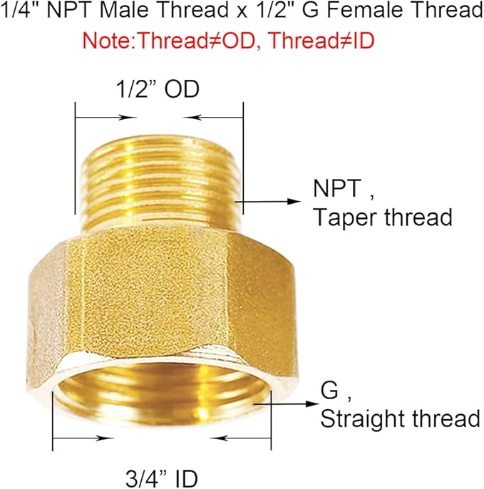 Joywayus 12" G Thread Female  14" NPT Thread Male Brass Pipe Fitting Adapter (Pack of 2)