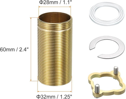 uxcell Faucet Mount Extension Shank 2.4"x 1.25" Brass Pipe Faucet Extension Nipple Locknut Kit Extension Threaded Lengthen Fixed High Foot with Nut and Gasket Faucet Fittings