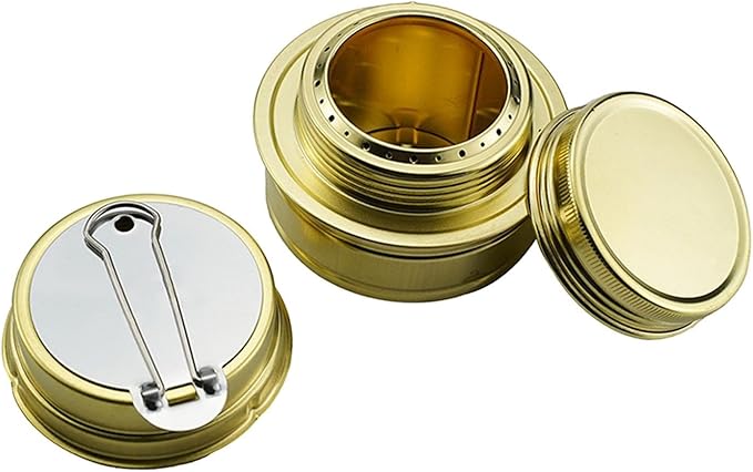 Portable Mini Alcohol Stove Burner Outdoor Brass Camping Cooking Stove Outdoor Camping Backpacking, 4.7x7.4cm 80ML