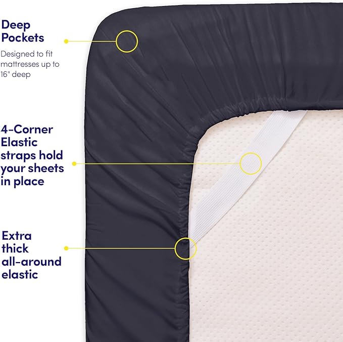 1500 Supreme Collection Full Sheet Sets Navy Blue - Luxury Hotel Bed Sheets and Pillowcase Set for Full Mattress - Extra Soft, Elastic Corner Straps, Deep Pocket Sheets, Full Navy Blue