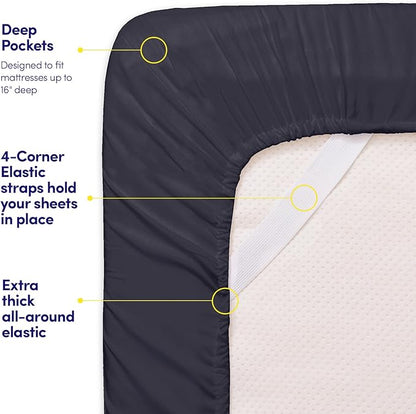 1500 Supreme Collection Full Sheet Sets Navy Blue - Luxury Hotel Bed Sheets and Pillowcase Set for Full Mattress - Extra Soft, Elastic Corner Straps, Deep Pocket Sheets, Full Navy Blue