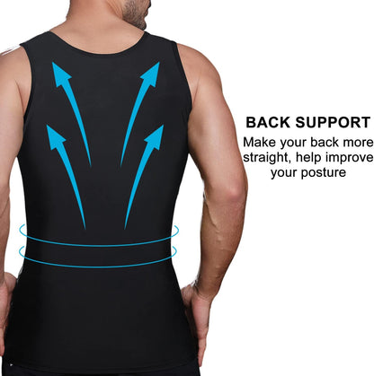 Mens Slimming Compression Shirt, Body Shaper Workout Tank Top, Gynecomastia Tummy Control Undershirts - Change in Seconds