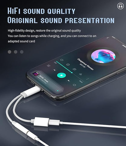 Iphone AUX Adapter for Headphone Jack Cable Dongle 2in1 Lightning to 3.5mm Splitter Charge Cord MFI Certified Audio Charging Adaptador Para for 13 12 11 Pro Max Mini X 8 7 Plus Ipad Music Earbud