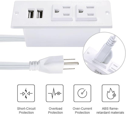 Conference Recessed Power Strip Socket with USB Ports,Table Power Strip,Desktop Charging Station with 2-Outlets and 2 USB Ports