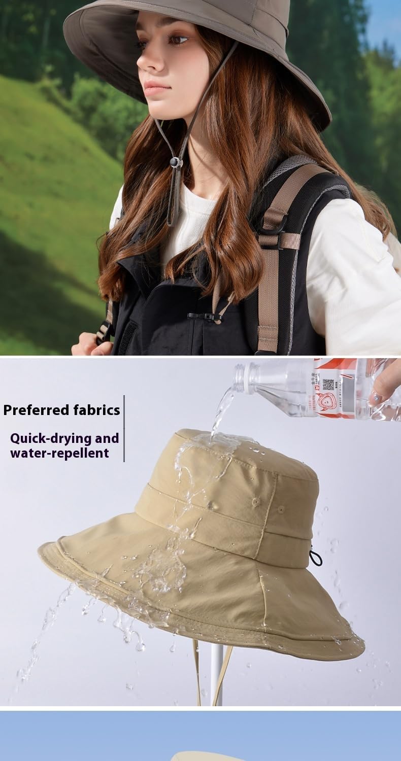 Unisex Wide Brim Nylon Bucket Hat, 11cm Brim, UV Sun Protection, Waterproof Quick-Dry, Adjustable Chin Strap, Lightweight