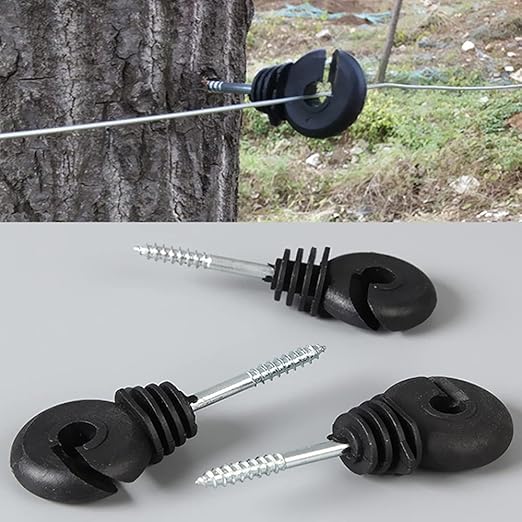 25 Pcs Upgrade Black Electric Fence Insulator Fence Ring Post Self-Tapping Insulator Labor-Saving Wood Post Insulator and 1 Pc Insulator Socket Tool Fit for Electric Drill (Black)