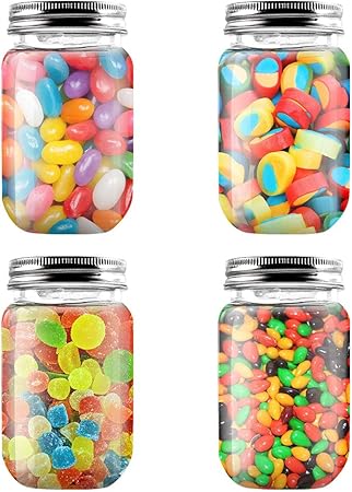 novelinks 16 Ounce Clear Plastic Jars Containers With Screw On Lids - Refillable Round Empty Plastic Slime Storage Containers for Kitchen  Household Storage - BPA Free (10 Pack)