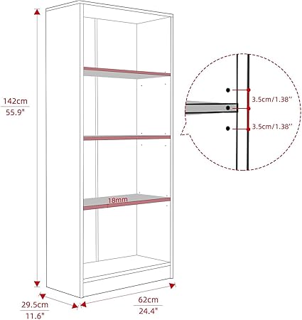 STARY Bookcase Freestanding 4 Shelf Wood Bookshelf Adjustable Shelves for Home Office,4 Layer, Grey