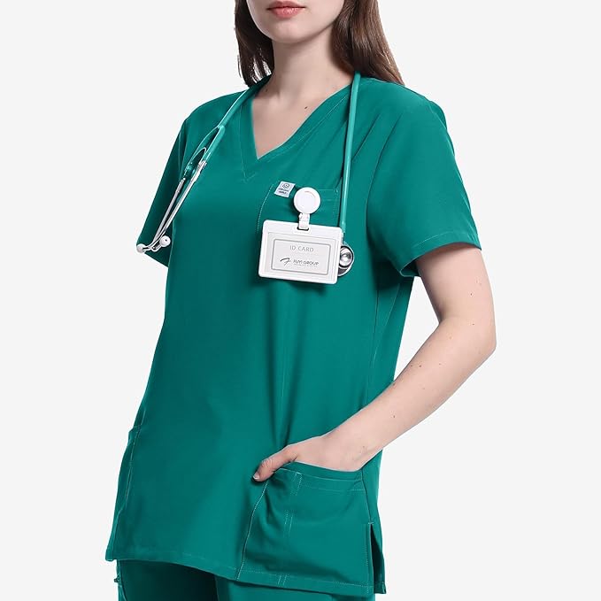 Uniforms World Scrubs for Women Set - Stretch Scrub Top  Pants with 8 Pockets, Yoga Waistband, Anti Wrinkle, Slim Fit