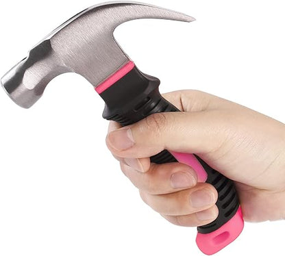 8-oz Pink All-Purpose Stubby Hammer with Magnetic Nail Starter, Compact Hammer for Household, Garage, Dorm, and Office Use