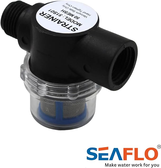 SEAFLO Water Pump Inline Strainer Filter (MN:51S01) - 12" NPSM InletOutlet - RV Replacement- Compatible, Shurflo, and WFCO Pumps (01-Pack)