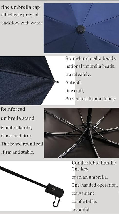 Compact Umbrella, Travel Umbrella Windproof 8 Ribs Auto Open & Close Wind Resistant, Small - Compact, Light, Automatic, Strong, Mini, Folding and Portable(Red)