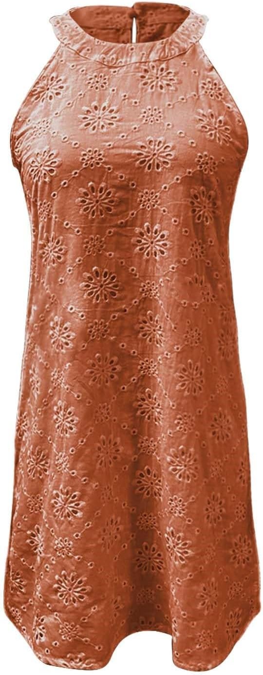 Women Summer Dresses Cap Sleeve Babydoll Eyelet Ruffle V Neck Mini Dress Plus Size Casual Loose Sundress with Pockets