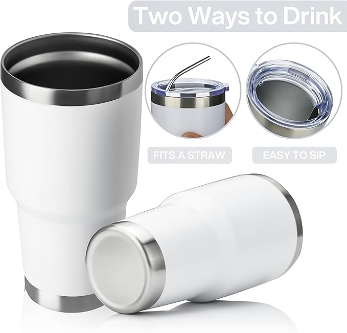MEWAY 30oz Tumbler Double Wall Vacuum Insulated Travel Mug, Stainless Steel Tumbler with Lid, Durable Powder Coated Insulated Coffee Cup for Cold  Hot Drinks (White,1 PACK)