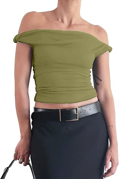 Tankaneo Womens Off The Shoulder Top Sleeveless Slim Fit Tank Top | Stretchy, Y2k Top, Casual T Shirts,Going out Ttop,Summer Top