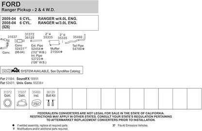 Walker 54700 Exhaust Tail Pipe 2" Inlet (OD) 2" Outlet (OD) for Ford Ranger