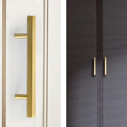 TooCust 2 Pack Brushed Brass Kitchen Cabinet Handles, Cabinet Pulls with 3 Inch (76mm) Hole Centers, Gold Dresser Handle with Brushed Finish, Modern Furniture Drawer Knobs