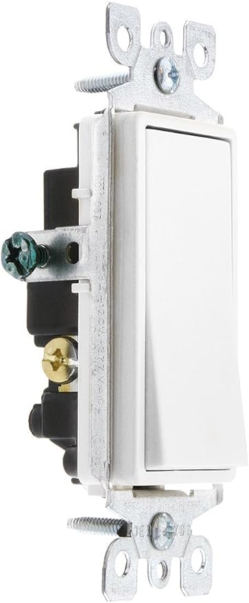 Leviton 15 Amp, 120/277 Volt, Decora Rocker 3-Way AC Quiet Switch, Residential Grade, Grounding, 5603-2W, White