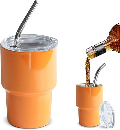 2 oz to 7 oz Tumbler Shot Glass with Straw and Lids, Stainless Steel Sublimation Small Shot Glasses for Party Whiskey Bar Cocktai (Orange, 5 oz)