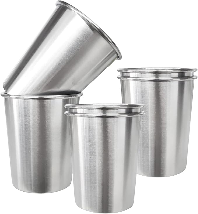 6 Pack 8 oz Stainless Steel Kids Cups, Children's Pint Cups, Stackable Metal Cups, Shatterproof Drinking Glasses