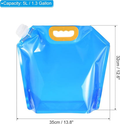 PATIKIL 1.3 Gallon Collapsible Water Container Bag, 2 Pack Plastic Storage Jug Folding Water Bag for Camping, Hiking, Emergency Water Storage, Blue