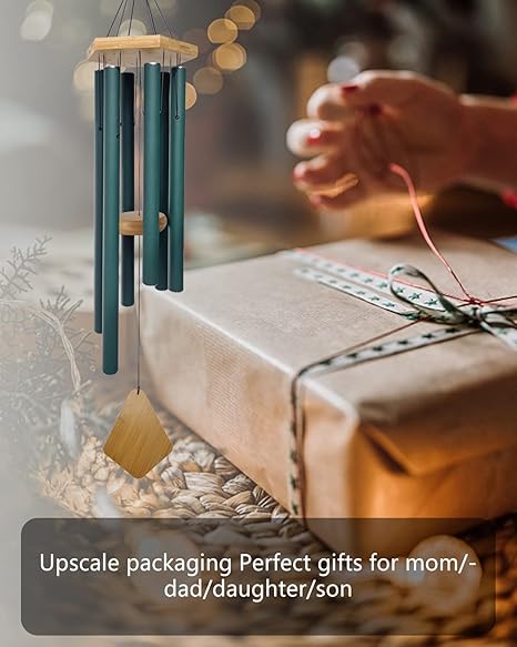 Wind Chimes Outdoor Deep Tone, Wind Chimes for Outside, Memorial Wind Chimes with Hook as Gifts for Mother's DayHousewarmingChristmas, Patio, Garden, Yard, Home Decor. Green