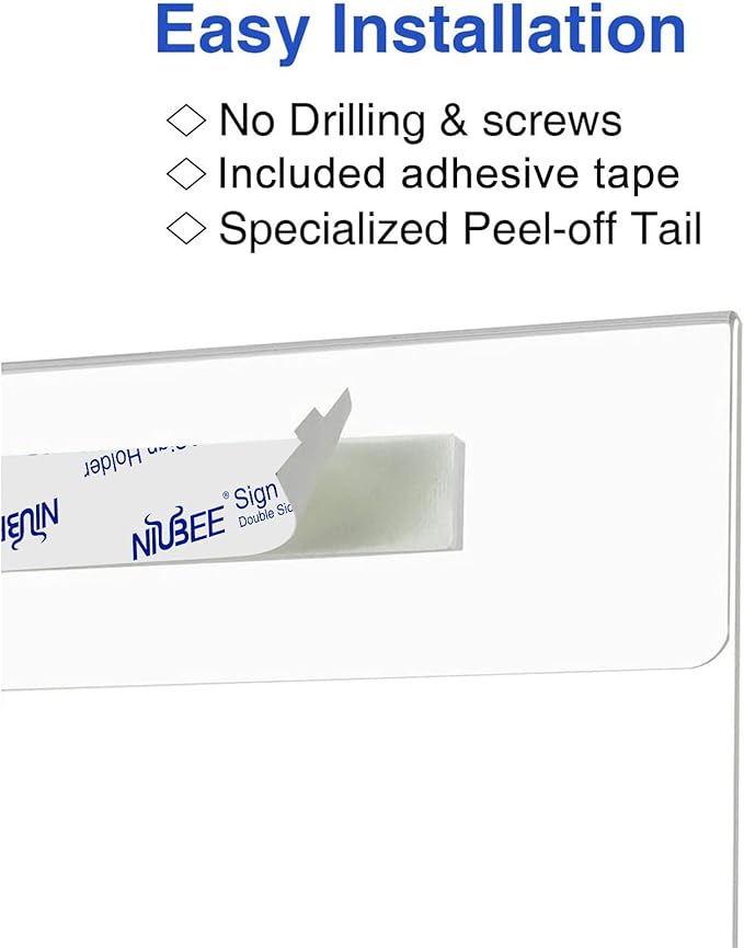 NIUBEE 8.5x11 Clear Acrylic Plexi Sign Holders with Double Sided Adhesive Tape, Wall Sign Memo Document Menu Holder for Office, Home, Store, Restaurant-No Drilling (1 Pack)