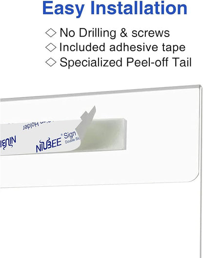 NIUBEE 8.5x11 Clear Acrylic Plexi Sign Holders with Double Sided Adhesive Tape, Wall Sign Memo Document Menu Holder for Office, Home, Store, Restaurant-No Drilling (1 Pack)