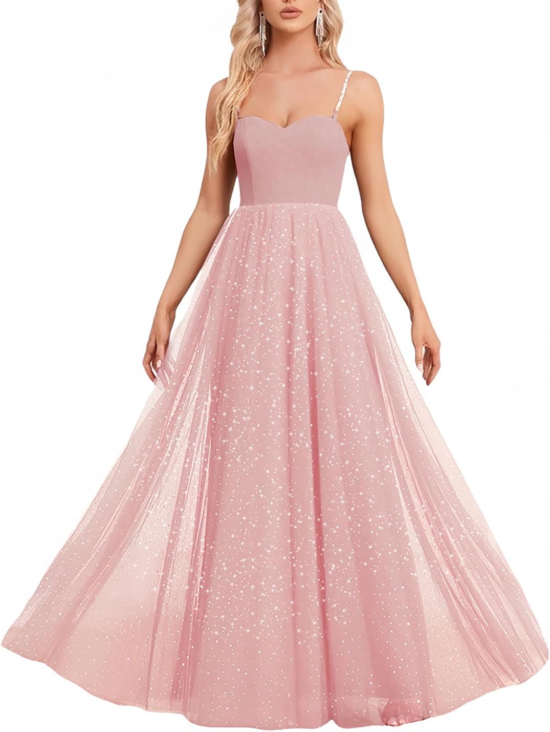 YHHOWEP Women's Sparkly Prom Gowns Glitter Sequin Tulle A Line Long Formal Evening Gown Dresses High Waist Maxi Party Dress .