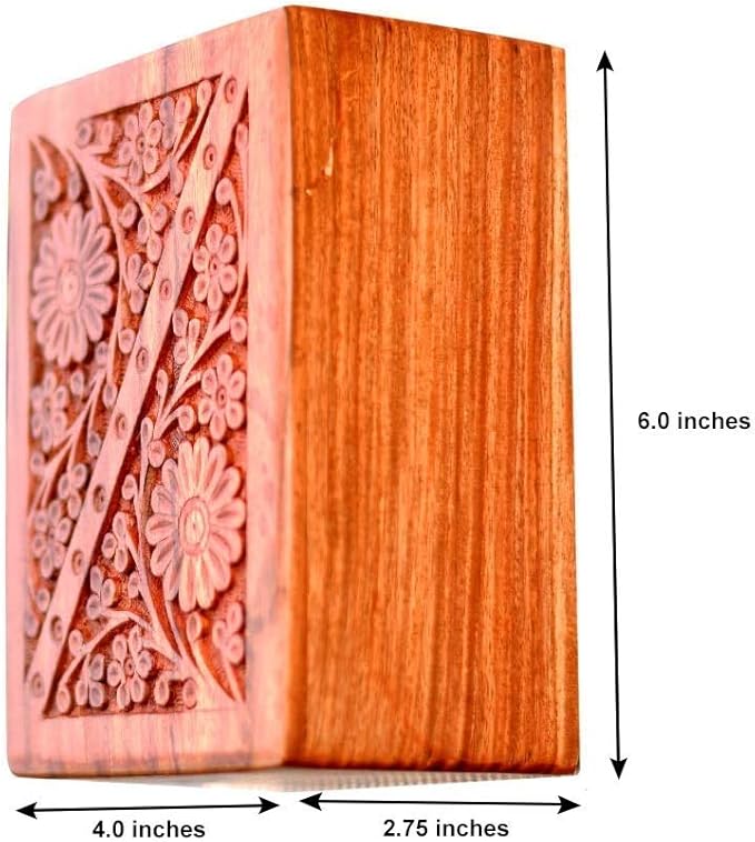 Wooden Keepsake Urn Box for Human Ashes, Cremation Memorial Urn Box, Handcarved Decorative Urn, Wooden Box Urn for Pets, Cat, Infant, Adult Memorial Urns, Burial Urns for Ashes- Small