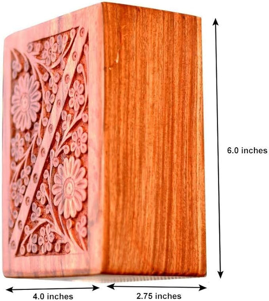 Wooden Keepsake Urn Box for Human Ashes, Cremation Memorial Urn Box, Handcarved Decorative Urn, Wooden Box Urn for Pets, Cat, Infant, Adult Memorial Urns, Burial Urns for Ashes- Small