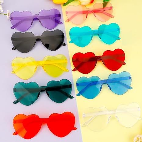 Heart Sunglasses,12 Pcs Pink Sunglasses,Rimless Clear Slasses,Cute Heart Shaped Sunglasses,Colored