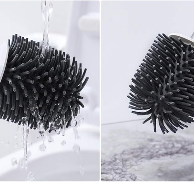 Toilet Brush with Holder Bathroom Silicone Toilet Brushes and Quick Drying Holders Set can Open and Close Automatically