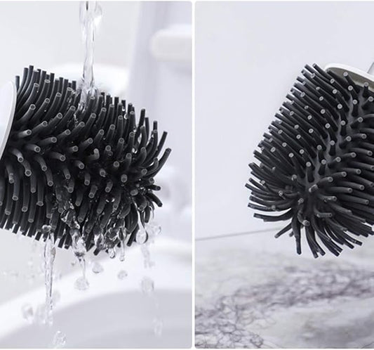 Toilet Brush with Holder Bathroom Silicone Toilet Brushes and Quick Drying Holders Set can Open and Close Automatically