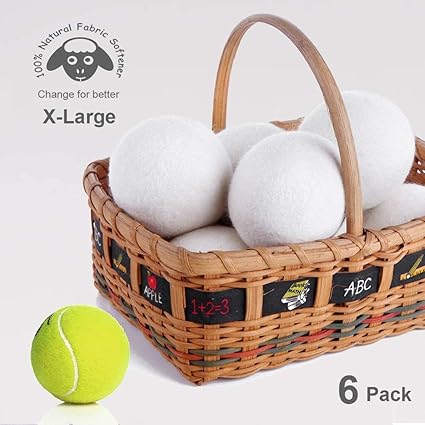 Wool Dryer Balls Organic XL 6-Pack, 100 New Zealand Chemical Free Fabric Softener for 1000 Loads, Baby Safe  Hypoallergenic, Reduce Wrinkles  Shorten Drying Time Naturally