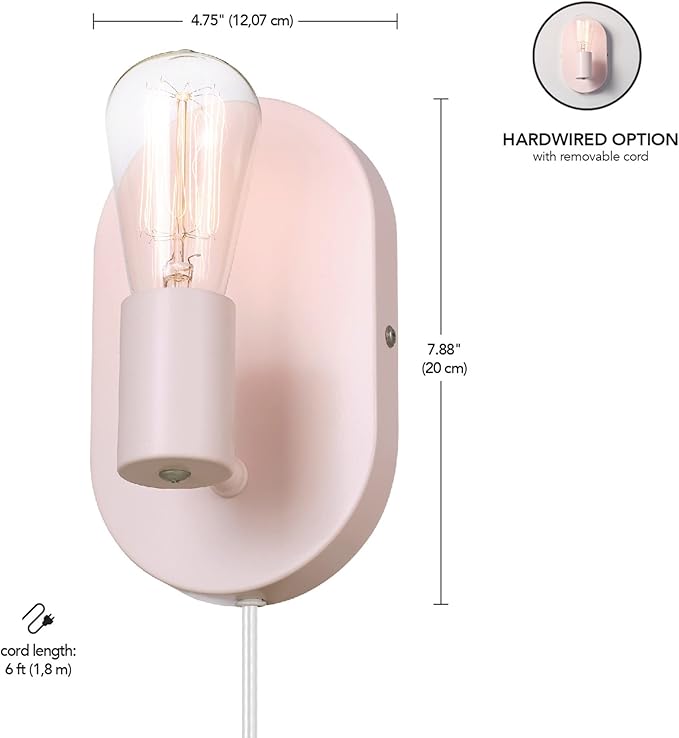 GLOBE Electric 52102 Kiel 1-Light Plug-in or Hardwire Wall Sconce, Matte Pink, Bulb Not Included