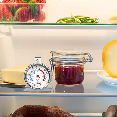 PECULA Refrigerator Thermometer Large Dial, Freezer Thermometer -30-30 Deg NE-20-80 Deg Na, Fridge Thermometer by Stainless Steel, Thermometer for Fridge Suitable for Refrigerators and Freezers