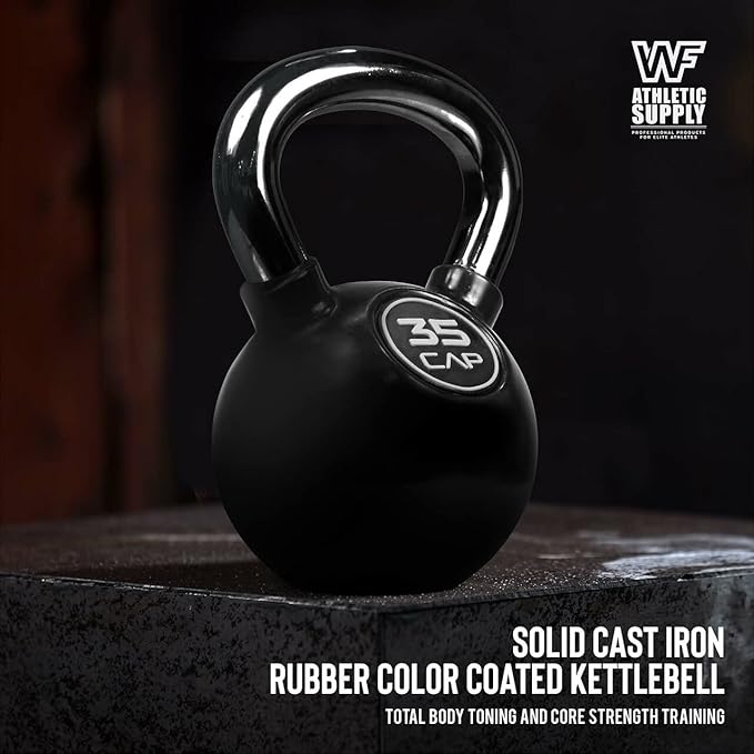 CAPHAUS Color Rubber Coated Kettlebell with Chrome Handle, Great for Cross Training, Swings, Body Workout and Muscle Exercise, Weight available: 10, 15, 20, 25, 30, 35  100, 125, 135lb Set with Rack