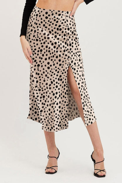 Keasmto Leopard Print Skirt for Women Cheetah High Waist Silk Satin Elasticized Skirt