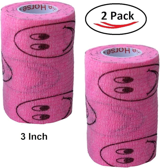 Vet Wrap Wrap Tape (Pink with Smiles) (2 Pack) (2 Inch x 15 feet) Self Adhesive Adherent Adhering Cohesive Flex Self Stick Bandage Grip Roll Dog Cat Pet Horse