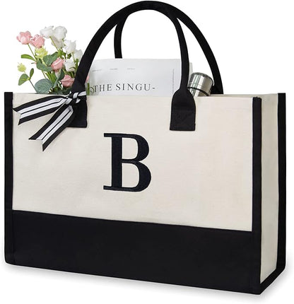 BAGAIL Letter B Versatile tote bag with personalized embroidery and durable canvas, perfect for various occasions and as a thoughtful gift.
