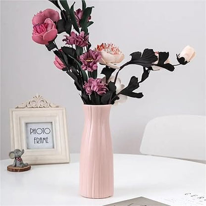 Plastic Flower Vase Imitation Ceramic Solid Color Flower Arrangement Container Living Room Decoration(White 1pc)