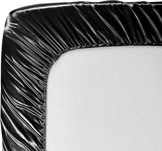 AiMay 6 Piece Satin Bedding Sheet Set Queen Black Deep Pocket 1800 Series Luxury Rich Silk Silky Super Soft Solid Color 4 Pillowcases Reversible Sexy Honeymoon Wrinkle Free (Queen,Black)
