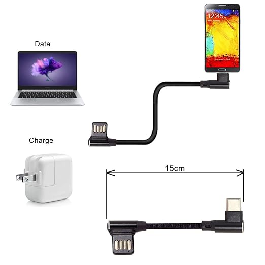 JSER USB-C 3.1 Type-C Male to Left Angled 90 Degree USB 2.0 Data Cable 15cm Dual Angled Type (Type-C)