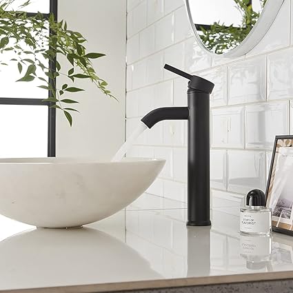 Black Bathroom Sink Faucet Single Handle High Barrel Sink Faucet One Hole Wash Basin Bathroom Faucet Brass High Matte Black Basin FaucetNICTIE