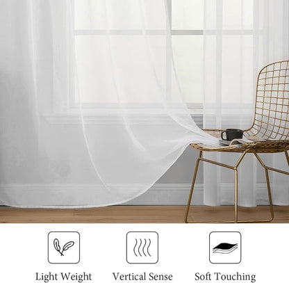 MIULEE 2 Panels Solid Color White Sheer Window Curtains Elegant Window Voile PanelsDraperiesTreatment for Bedroom Living Room (54 X 45 Inches White)