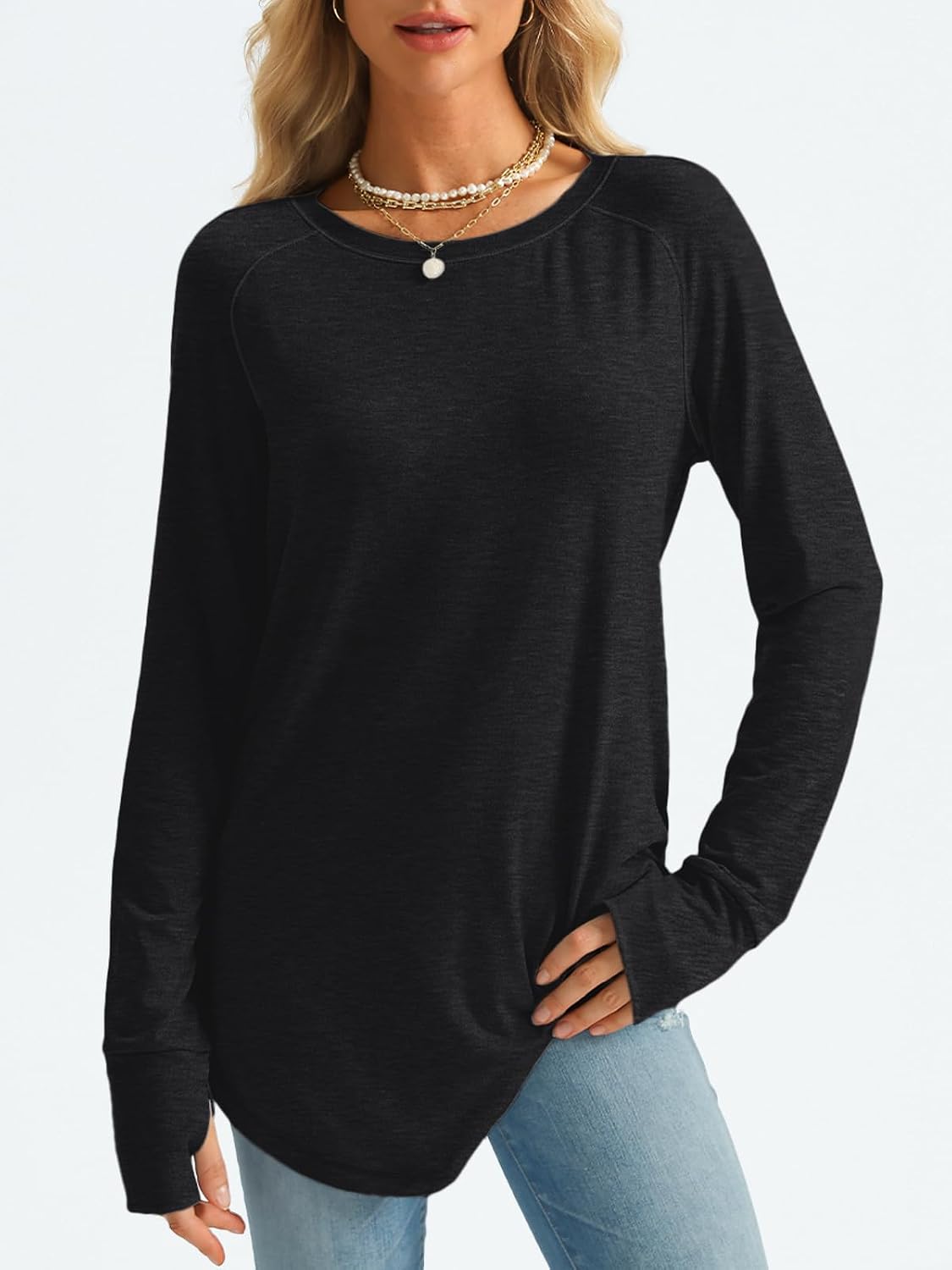 AUTOMET Womens Long Sleeve Shirts Crew Neck Casual Tshirts Fall Fashion Tops Loose Fit Lightweight Y2k Outfits Clothes