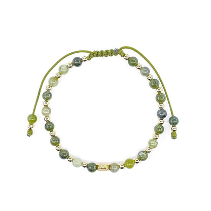 Lucky Evil Eye Natural Stone Beaded Adjustable Bracelet for Women (Green Jade)