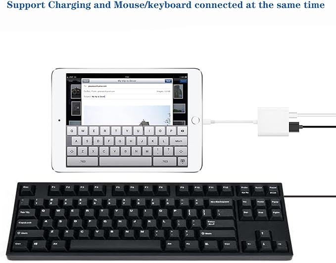 Apple Lightning to USB Camera Adapter with Charging Port, USB 3.0 OTG Cable for iPhoneiPad to Connect Card Reader, USB Flash Drive, U Disk, Keyboard, Mouse, Hubs, MIDI, Plug  Play