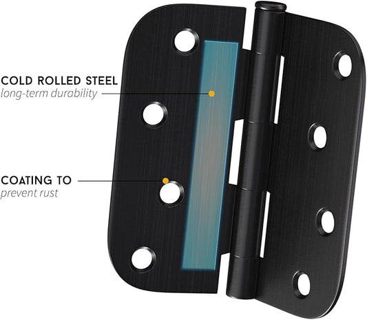 3 Pack goldenwarm 4 inch Oil Rubbed Bronze Door Hinges Exterior Door Hinges - Residential Hinges for Interior and Exterior Doors, 58" Radius Corners, Iron